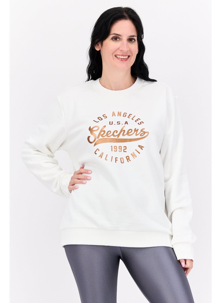 Women Sportwear Fit Graphic Long Sleeve Outdoor Sweatshirt, White Combo