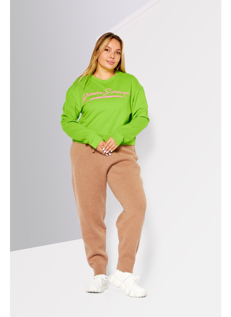 Women Sportswear Fit Printed Outdoor Sweatshirt, Lime Green