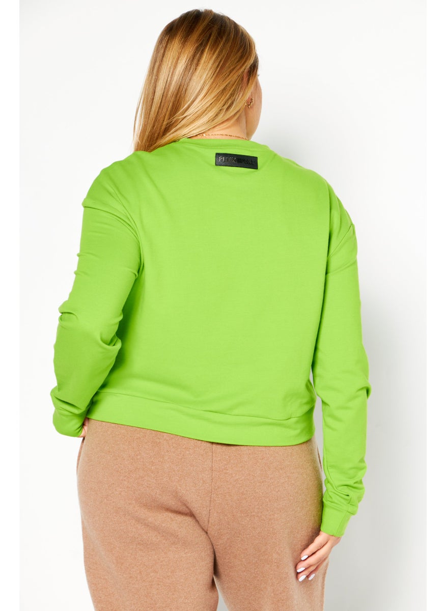 Women Sportswear Fit Printed Outdoor Sweatshirt, Lime Green