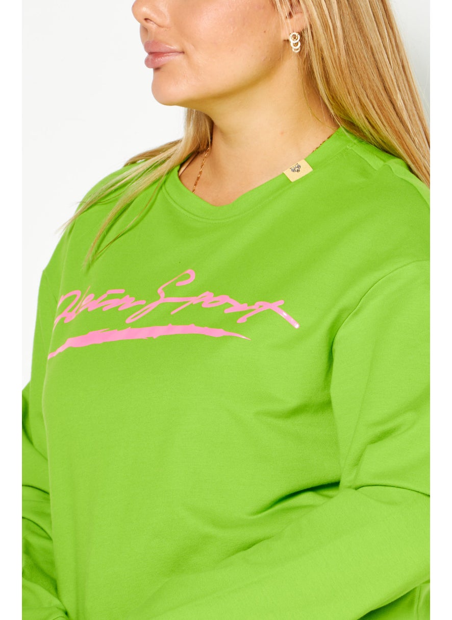 Women Sportswear Fit Printed Outdoor Sweatshirt, Lime Green