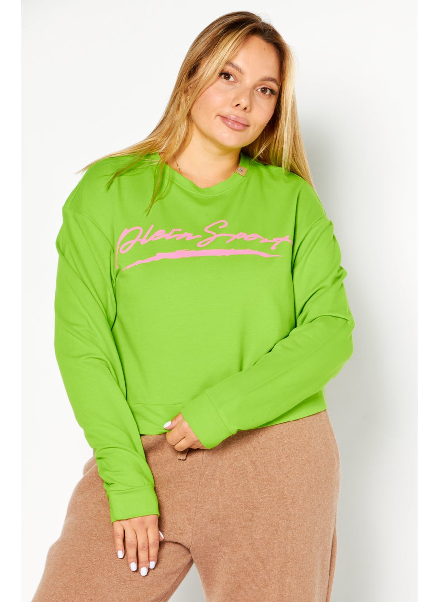 Women Sportswear Fit Printed Outdoor Sweatshirt, Lime Green