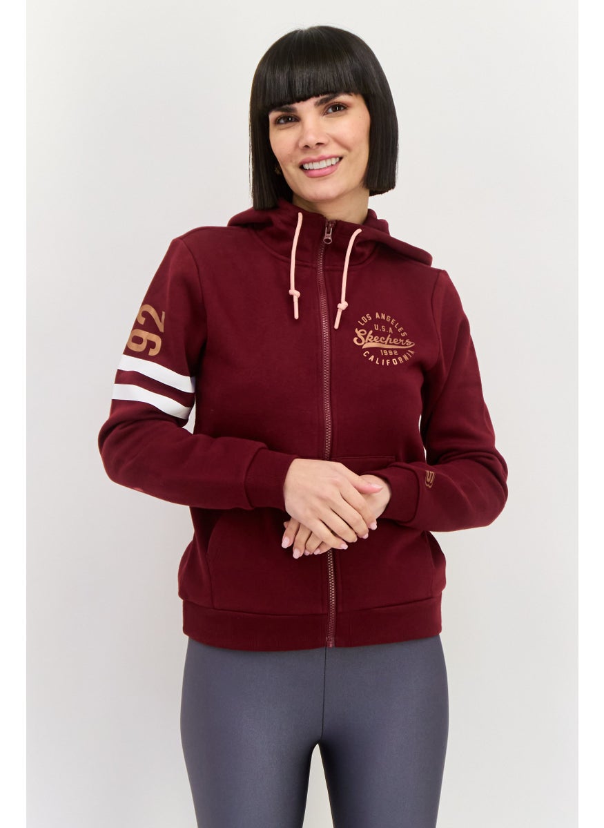 Women Sportwear Fit Graphic Long Sleeves Outdoor Hoodie, Maroon