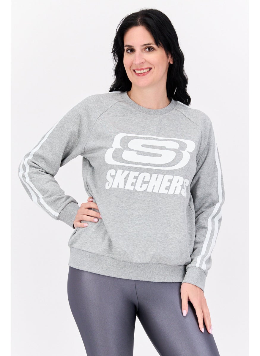 Women Sportwear Fit Graphic Long Sleeves Outdoor Sweatshirt, Grey