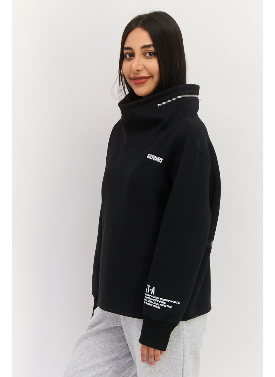 Women Sportswear Fit Long Sleeves Outdoor Sweatshirt, Black
