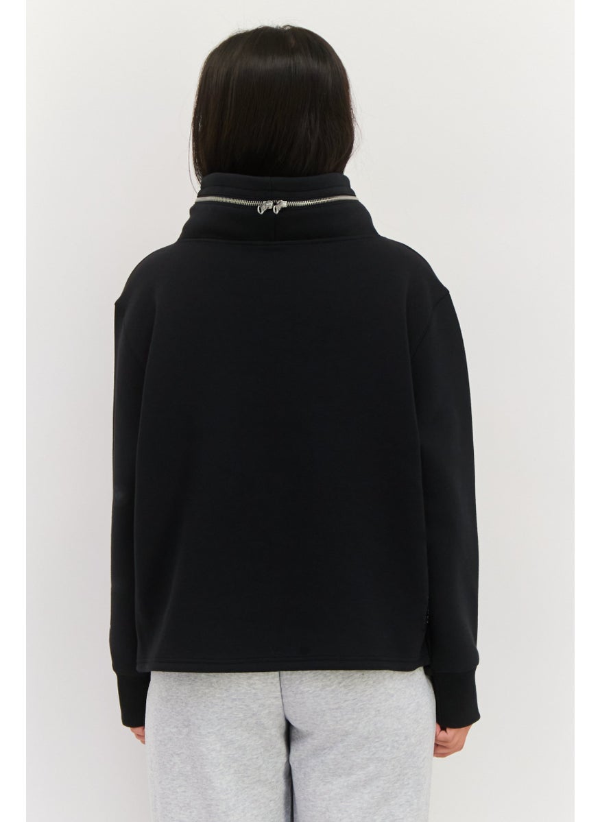 Women Sportswear Fit Long Sleeves Outdoor Sweatshirt, Black