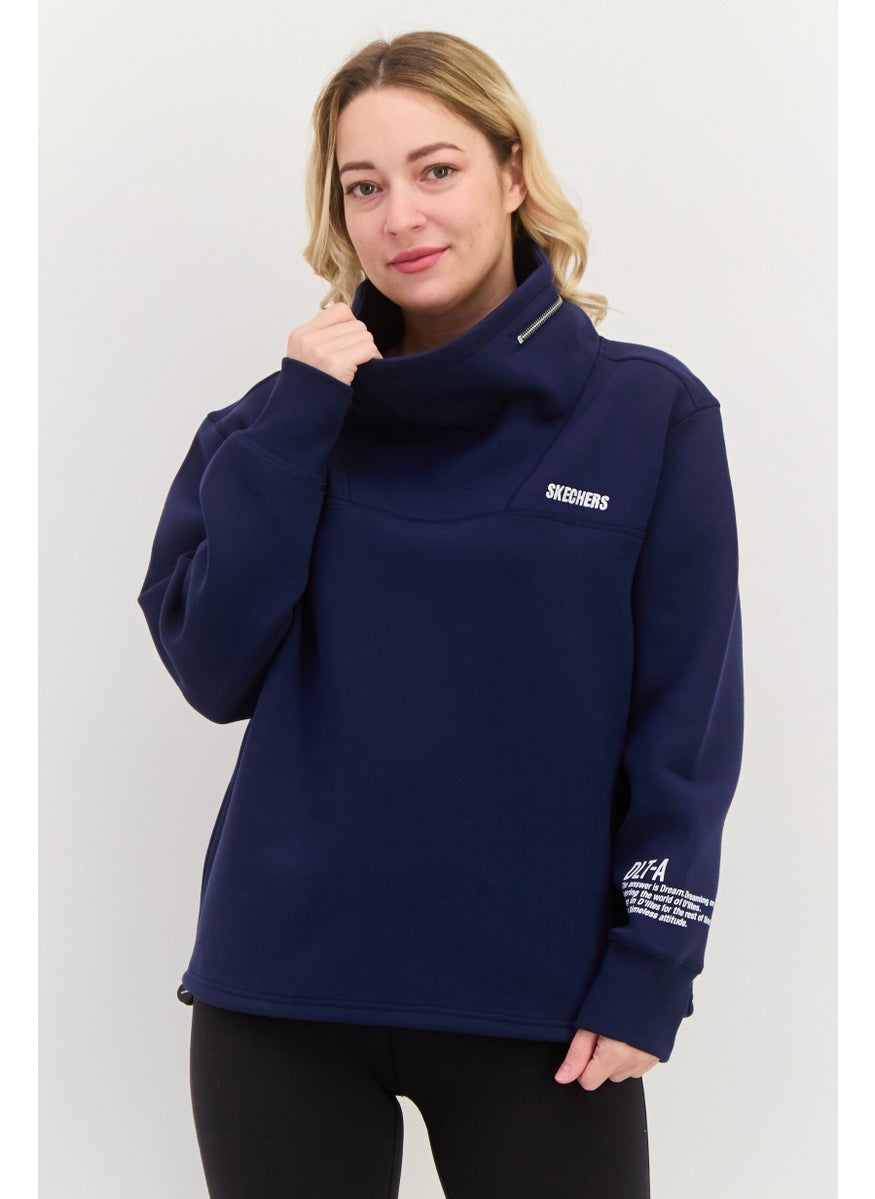 Women Sportswear Fit Long Sleeves Outdoor Sweatshirt, Navy Blue