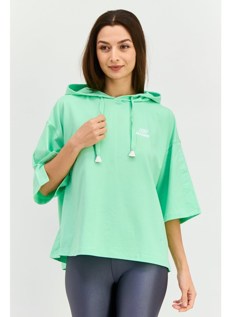 Women Sportswear Fit Short Sleeve Outdoor Hoodie, Green