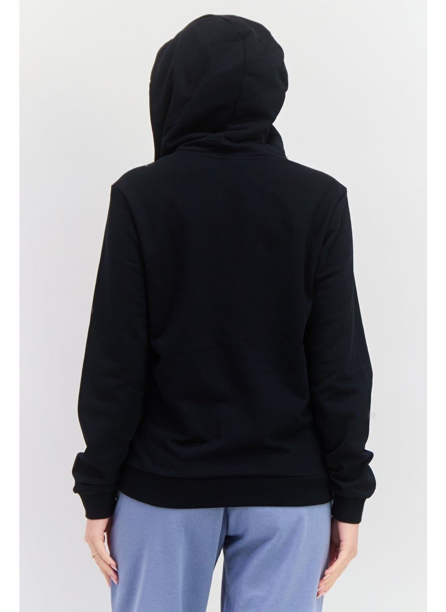 Women Sportswear Fit Long Sleeve Outdoor Hooded Sweatshirt, Black