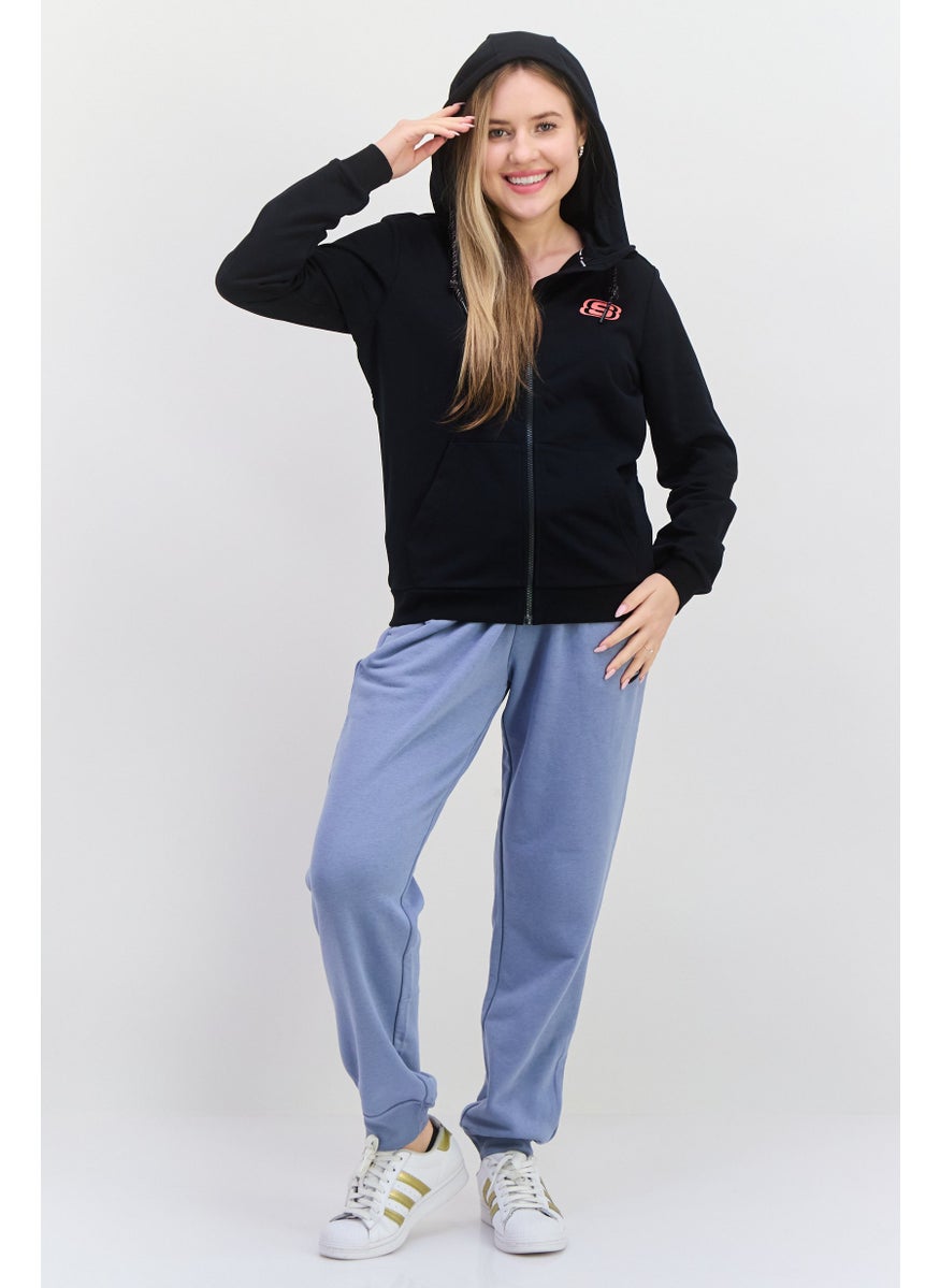 Women Sportswear Fit Long Sleeve Outdoor Hooded Sweatshirt, Black