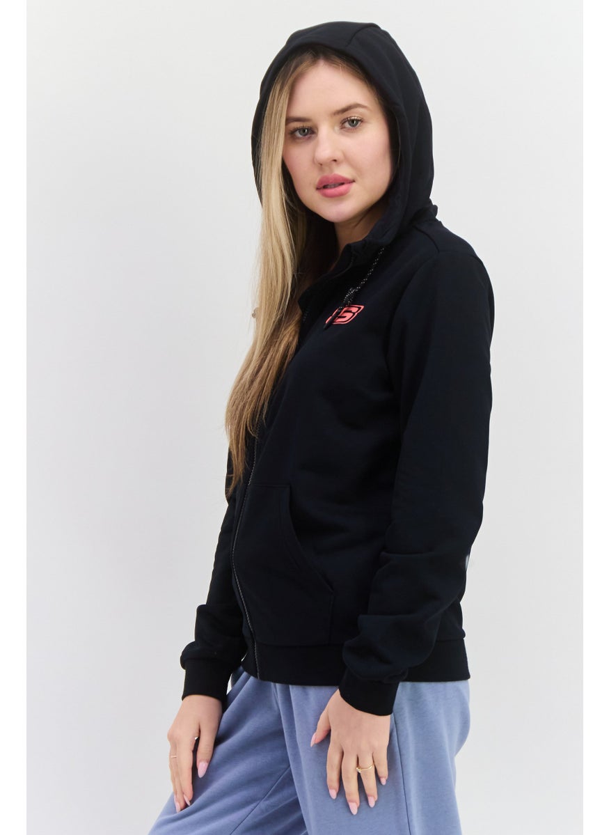 Women Sportswear Fit Long Sleeve Outdoor Hooded Sweatshirt, Black