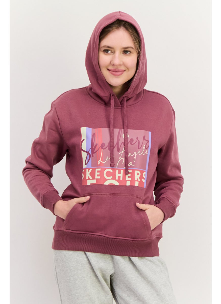 Women Sportswear Fit Long Sleeve Outdoor Fleece Hoodie, Dark Mauve