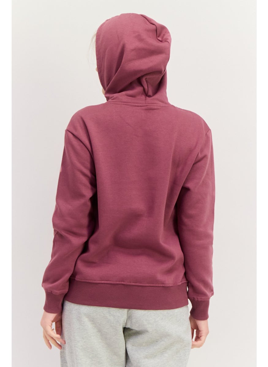 Women Sportswear Fit Long Sleeve Outdoor Fleece Hoodie, Dark Mauve