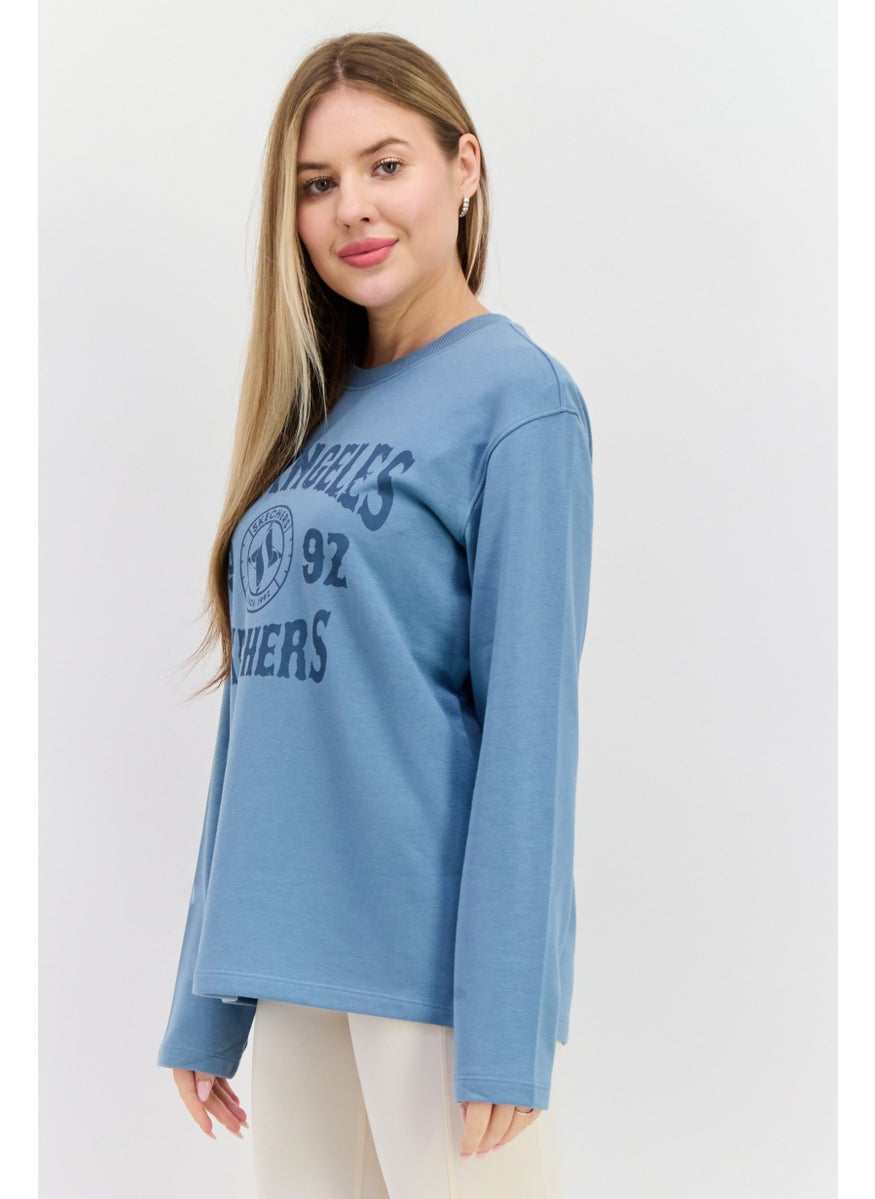 Women Sportswear Fit Long Sleeve Outdoor Sweatshirt, Slate Blue