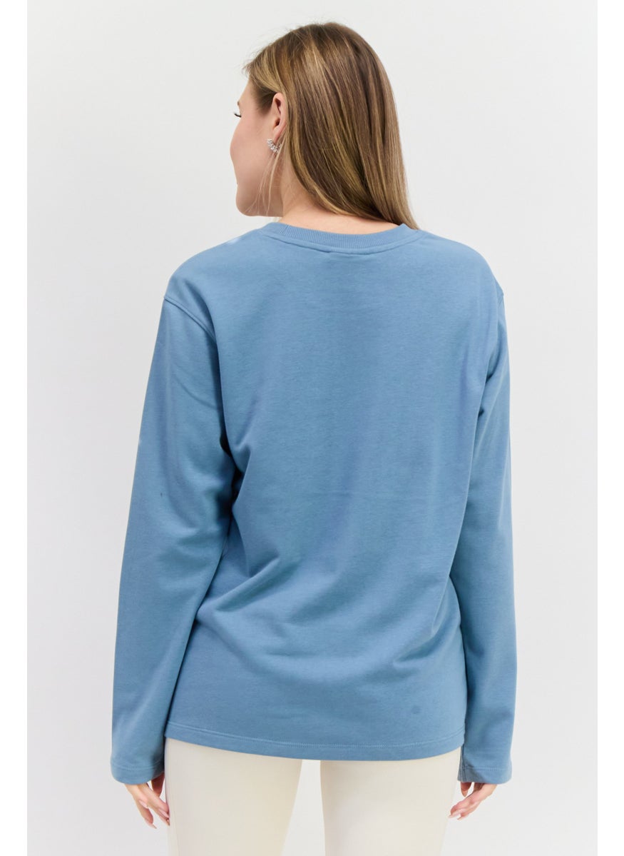 Women Sportswear Fit Long Sleeve Outdoor Sweatshirt, Slate Blue