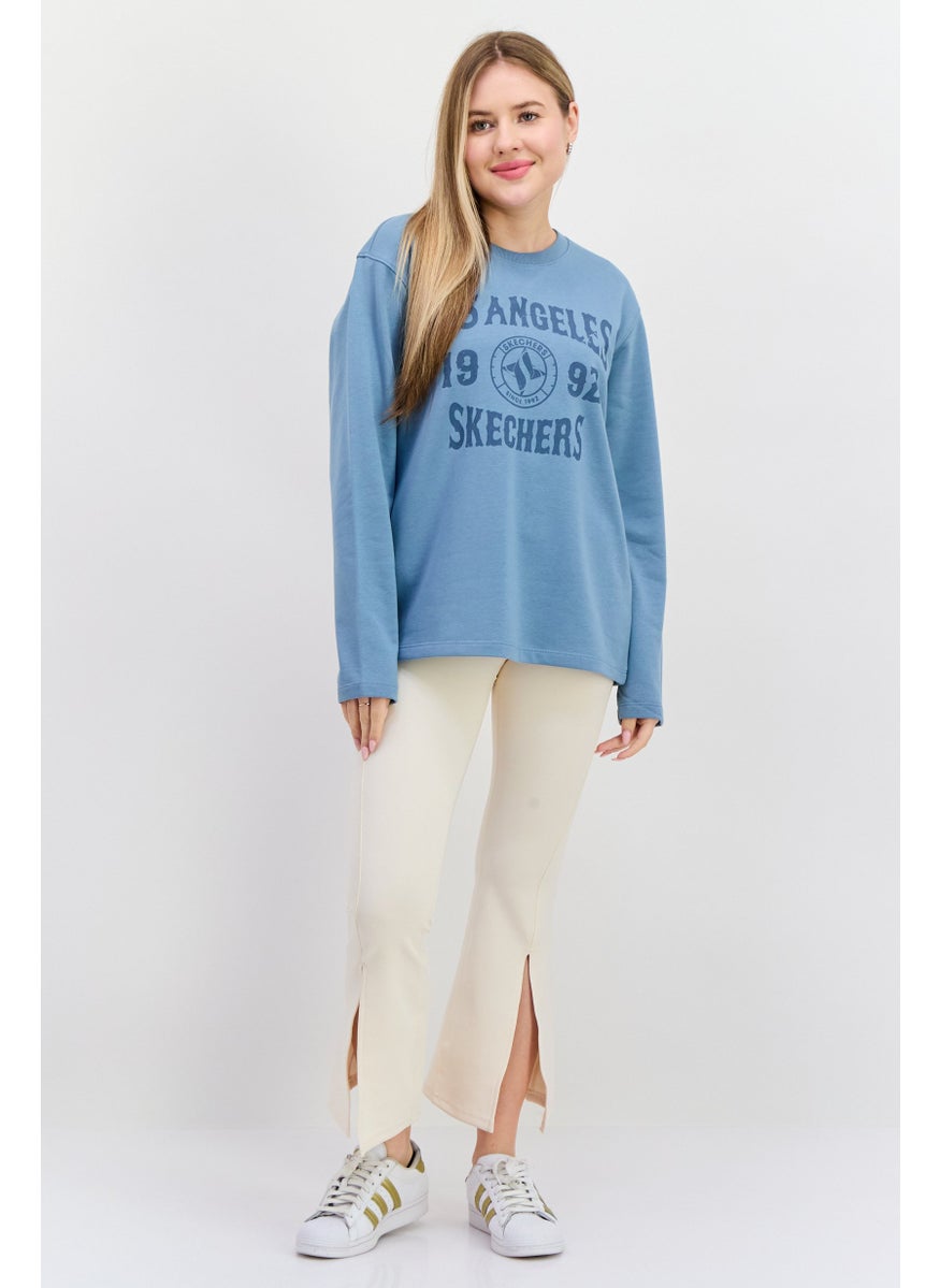 Women Sportswear Fit Long Sleeve Outdoor Sweatshirt, Slate Blue