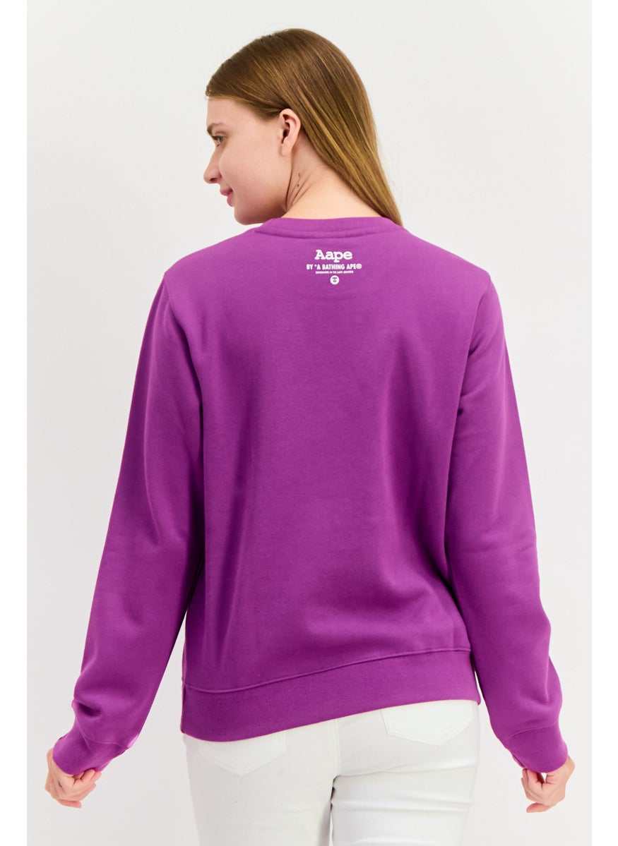 Women Crew Neck Graphic Print Long Sleeves Sweatshirt, Purple Combo
