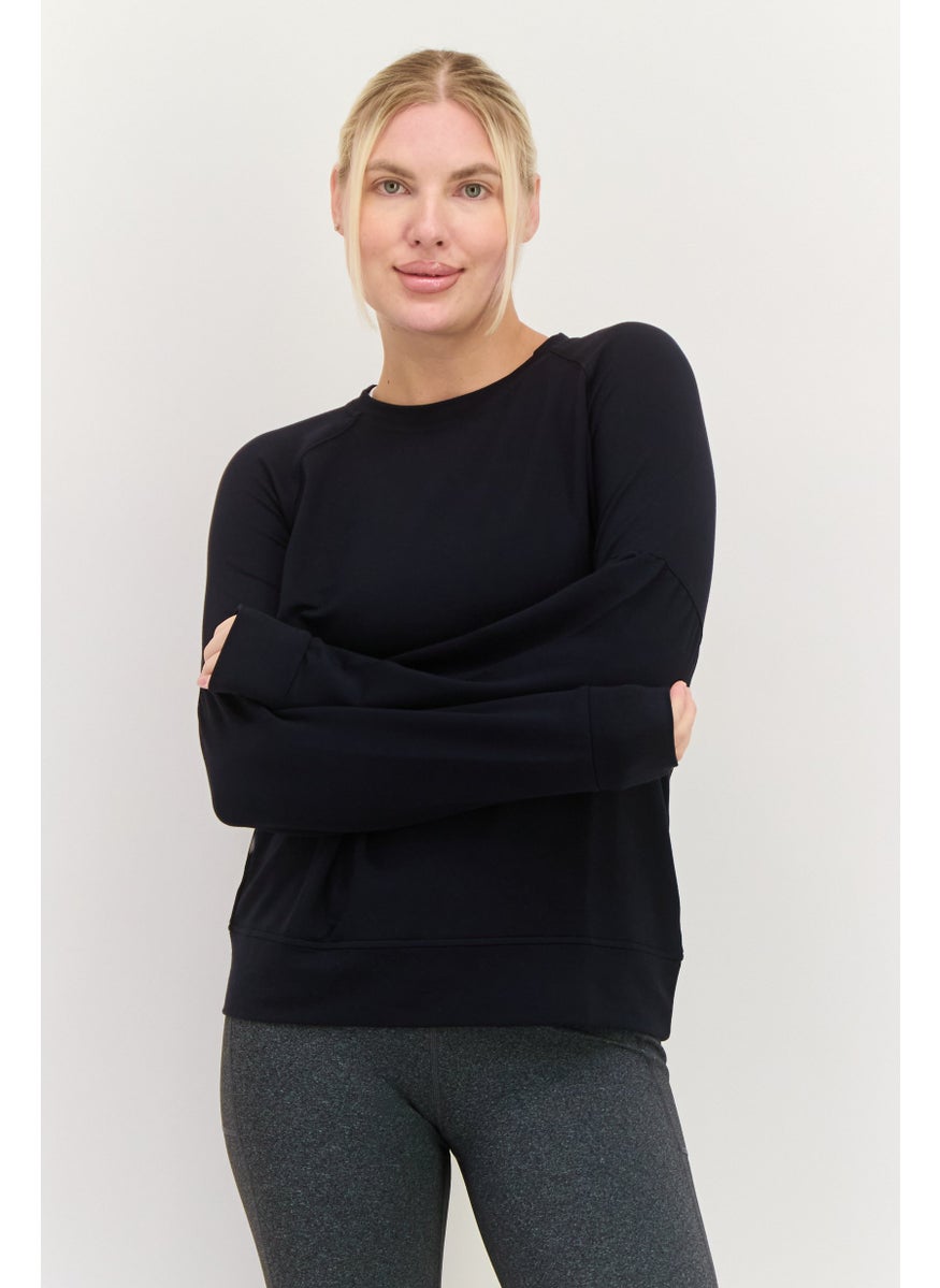 Women Sportswear Fit Long Sleeves Outdoor Sweatshirt, Navy