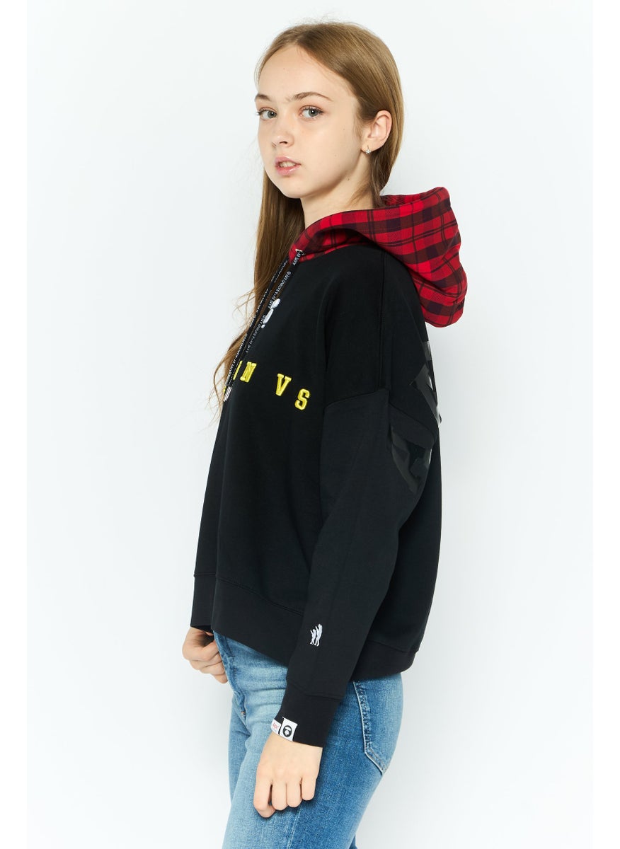 Women Embroidered Hooded Sweatshirts, Black