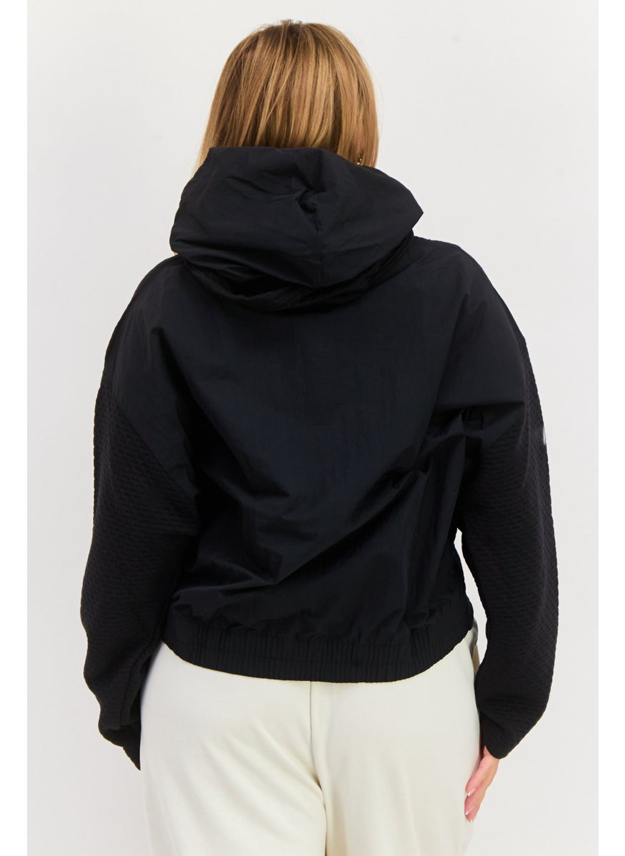 Women Sportswear Fit Long Sleeve Outdoor Hooded Sweatshirt, Black