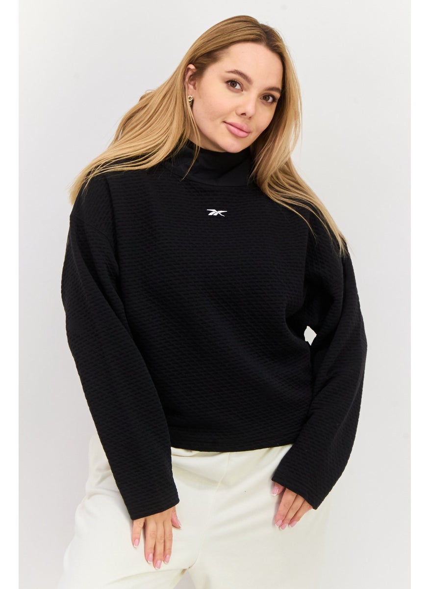 Women Sportswear Fit Long Sleeve Outdoor Hooded Sweatshirt, Black