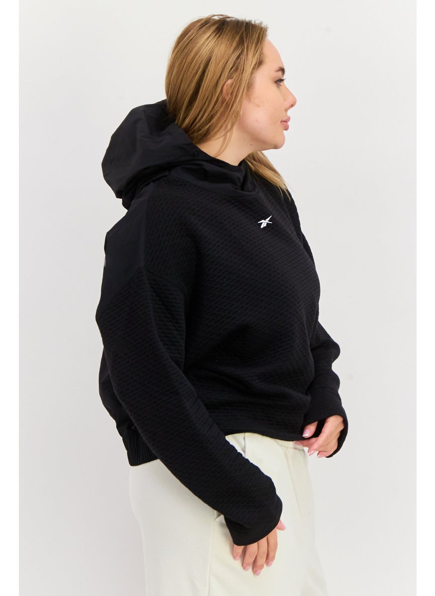 Women Sportswear Fit Long Sleeve Outdoor Hooded Sweatshirt, Black
