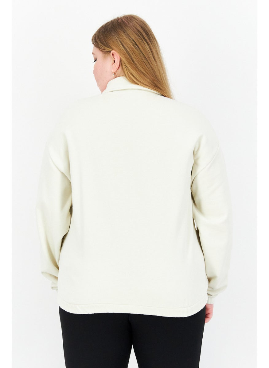 Women Spread Collar Embroidered Logo Sweatshirt, Pillow White
