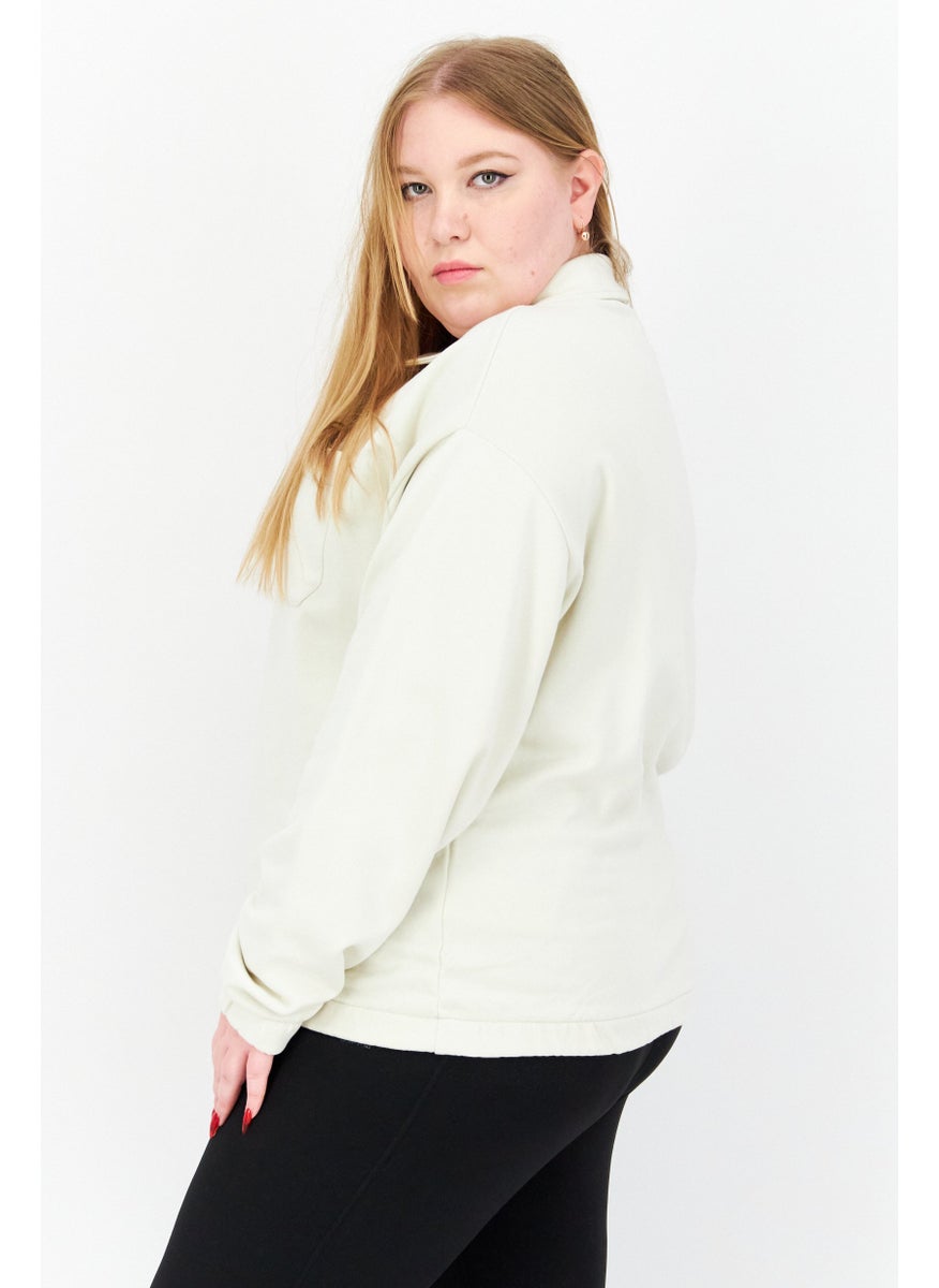 Women Spread Collar Embroidered Logo Sweatshirt, Pillow White