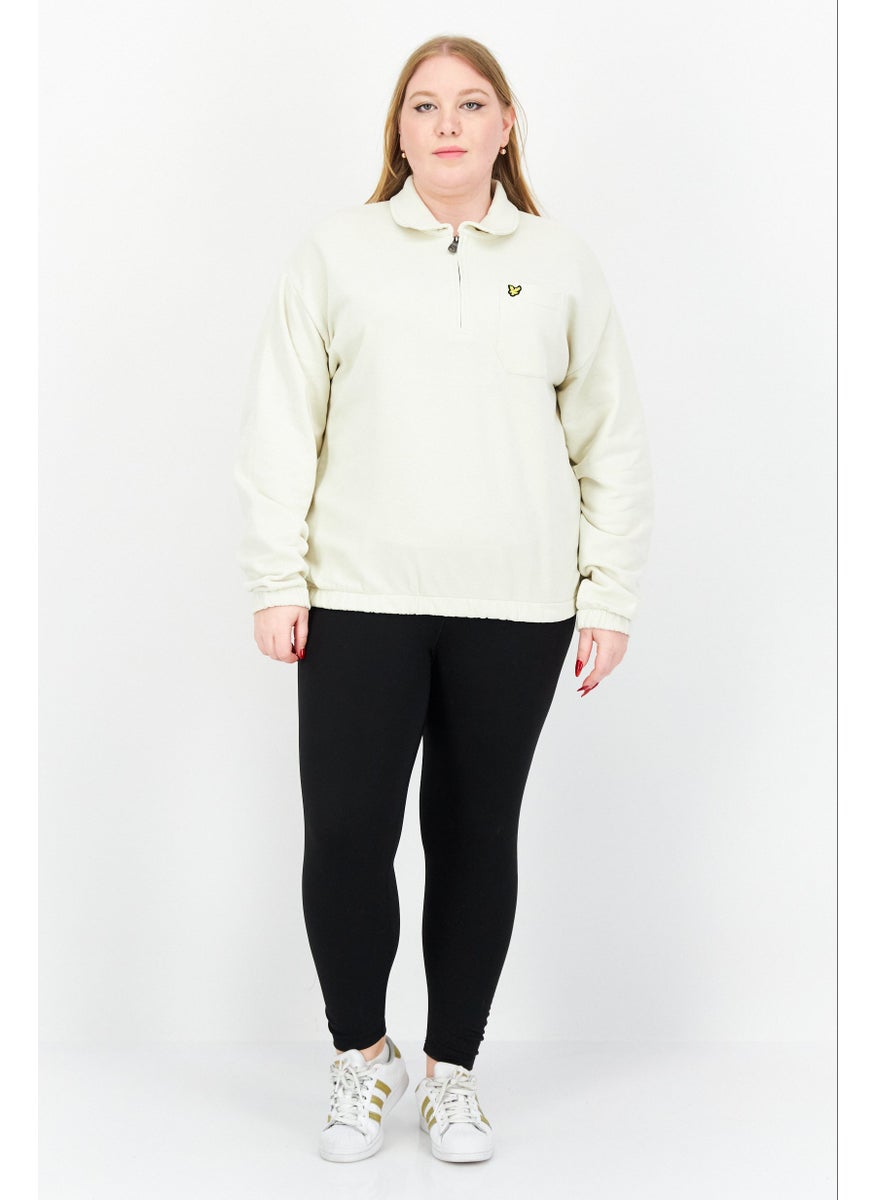 Women Spread Collar Embroidered Logo Sweatshirt, Pillow White