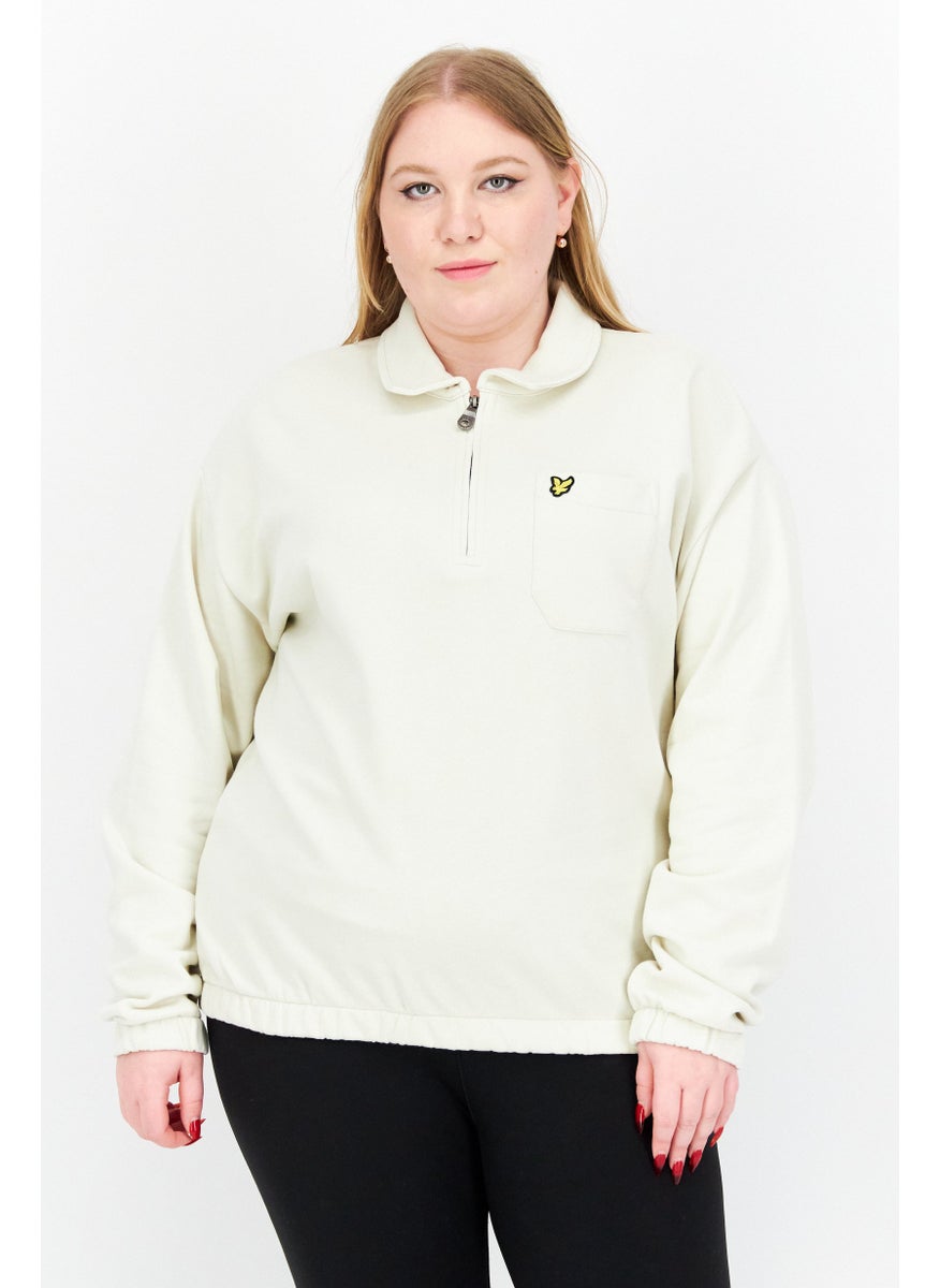 Women Spread Collar Embroidered Logo Sweatshirt, Pillow White