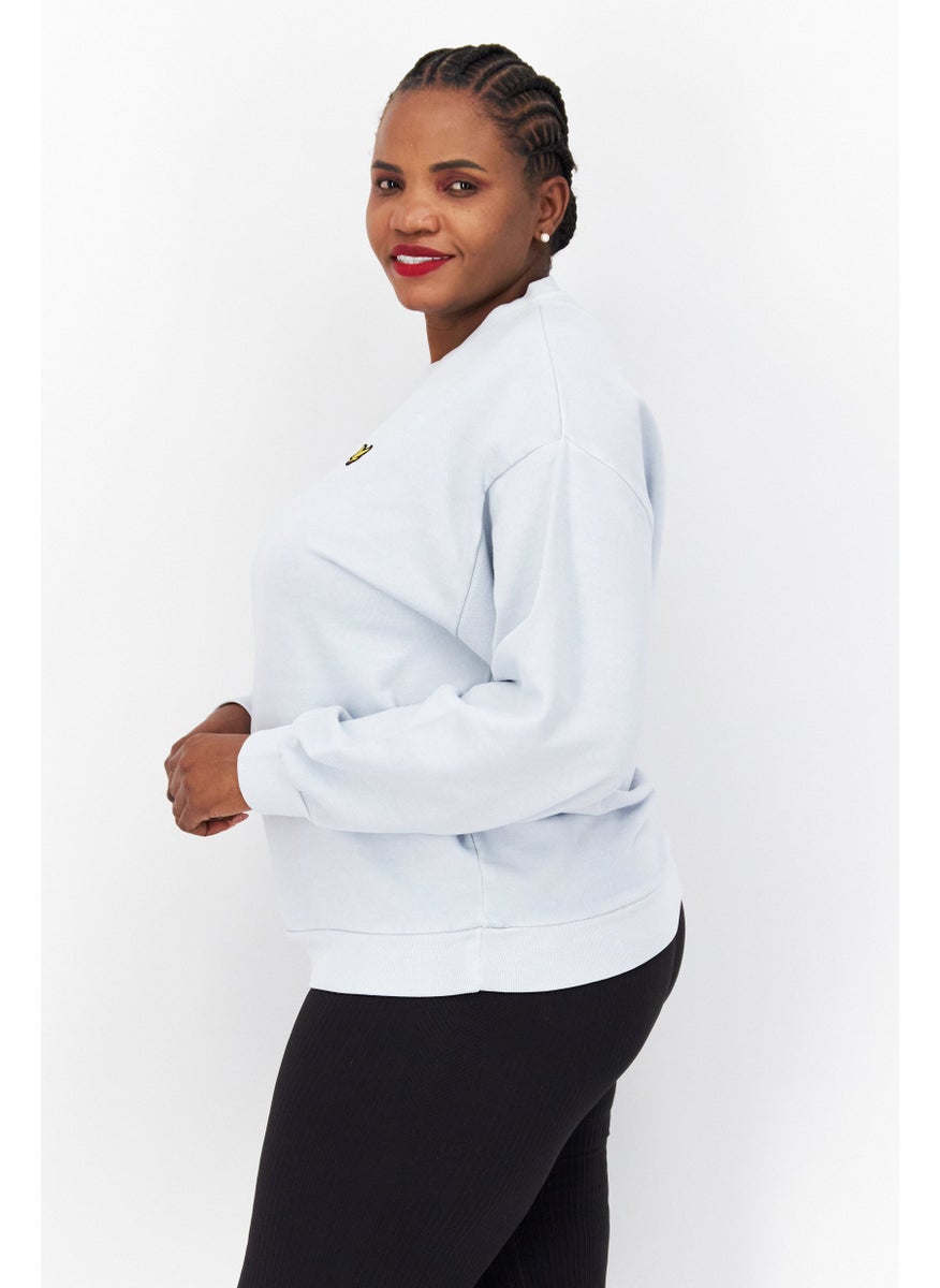 Women Crew Neck Embroidered Logo Sweatshirt, Light Blue