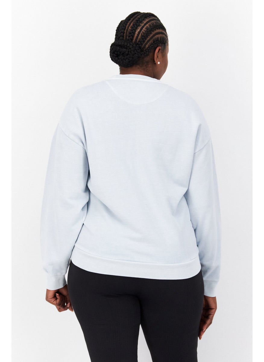 Women Crew Neck Embroidered Logo Sweatshirt, Light Blue