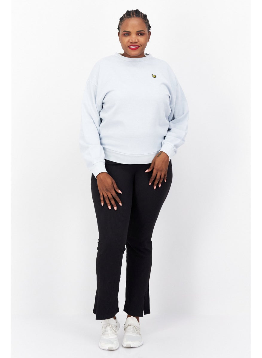 Women Crew Neck Embroidered Logo Sweatshirt, Light Blue