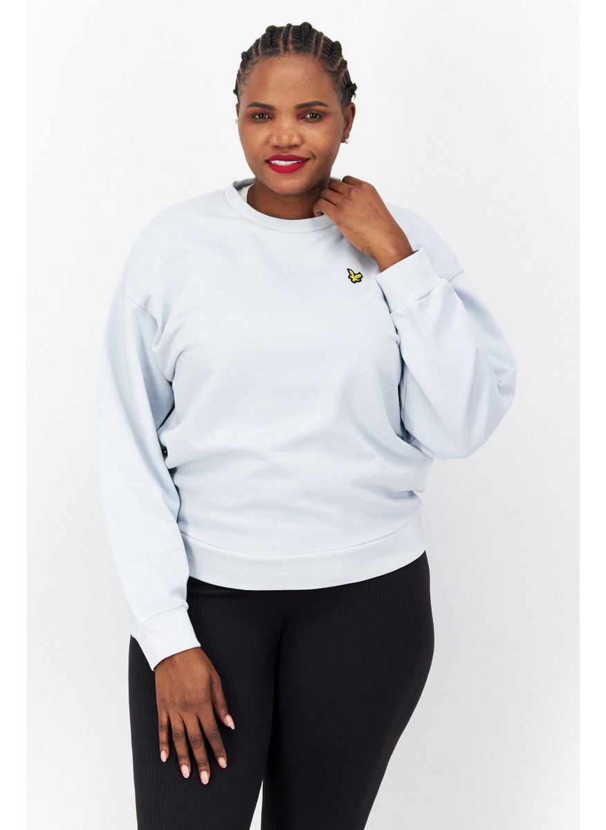 Women Crew Neck Embroidered Logo Sweatshirt, Light Blue
