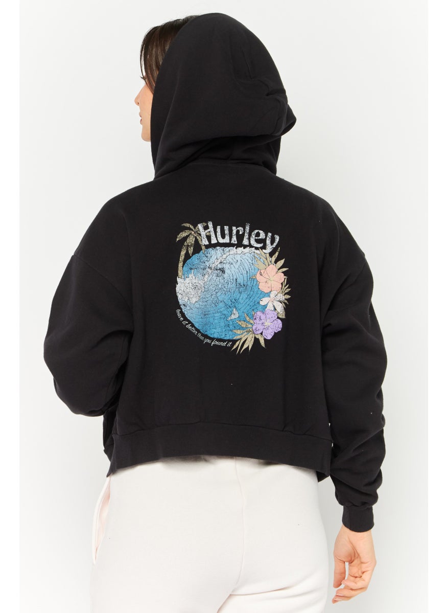 Women Sportswear Fit Outdoor Crop Sweatshirt, Black Combo