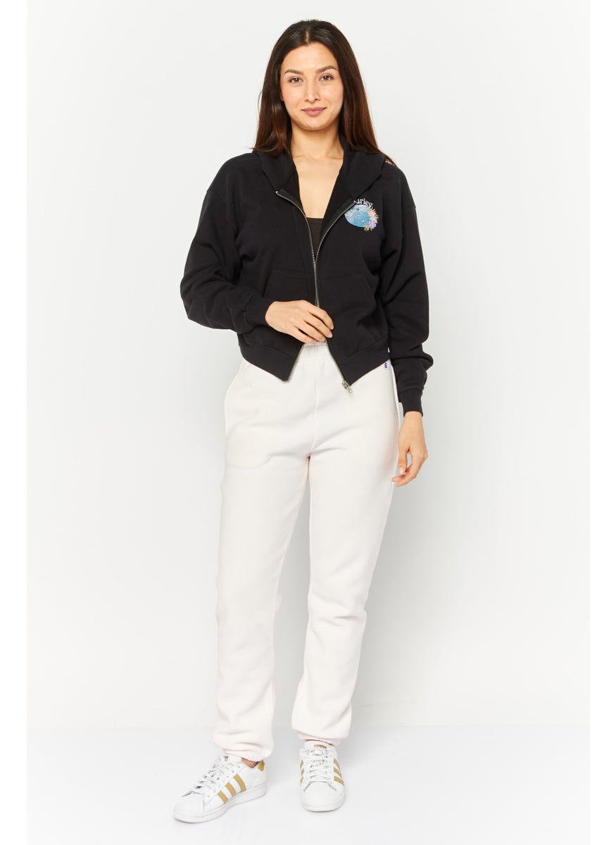 Women Sportswear Fit Outdoor Crop Sweatshirt, Black Combo