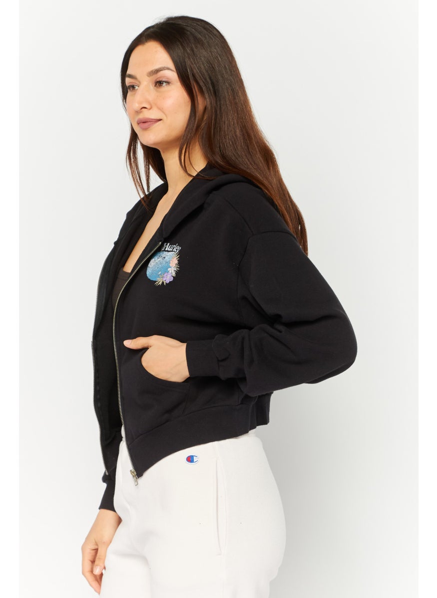 Women Sportswear Fit Outdoor Crop Sweatshirt, Black Combo