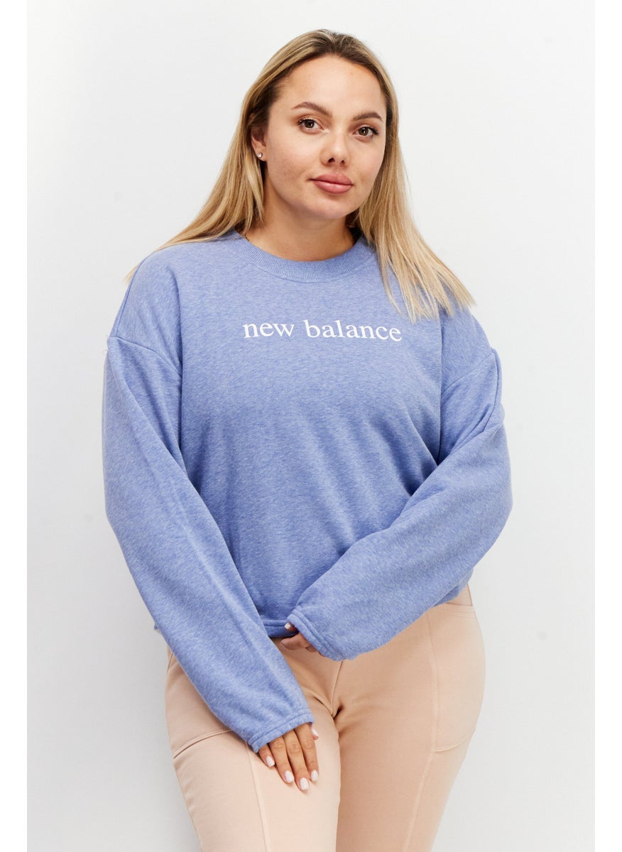 Women Sportswear Round Neck Long Sleeves Brand Logo Sweatshirt, Blue