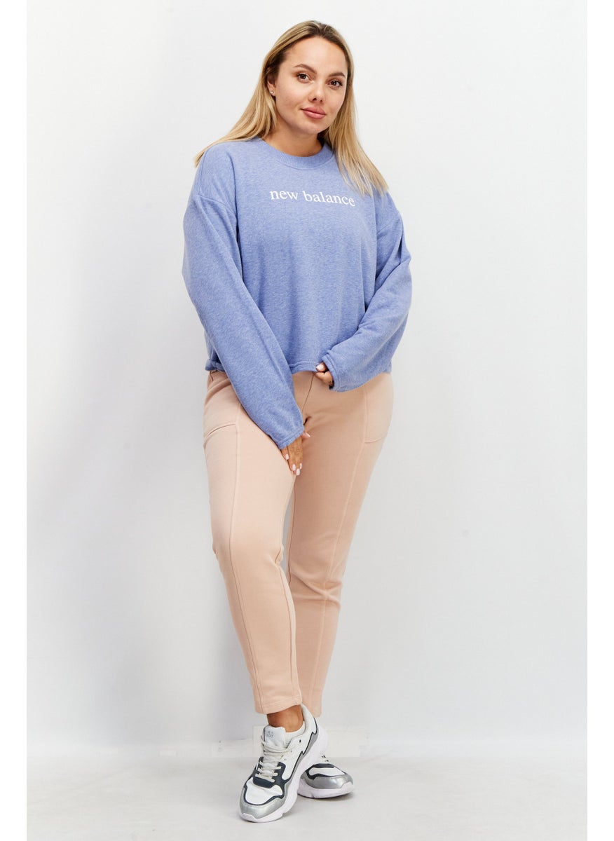 Women Sportswear Round Neck Long Sleeves Brand Logo Sweatshirt, Blue