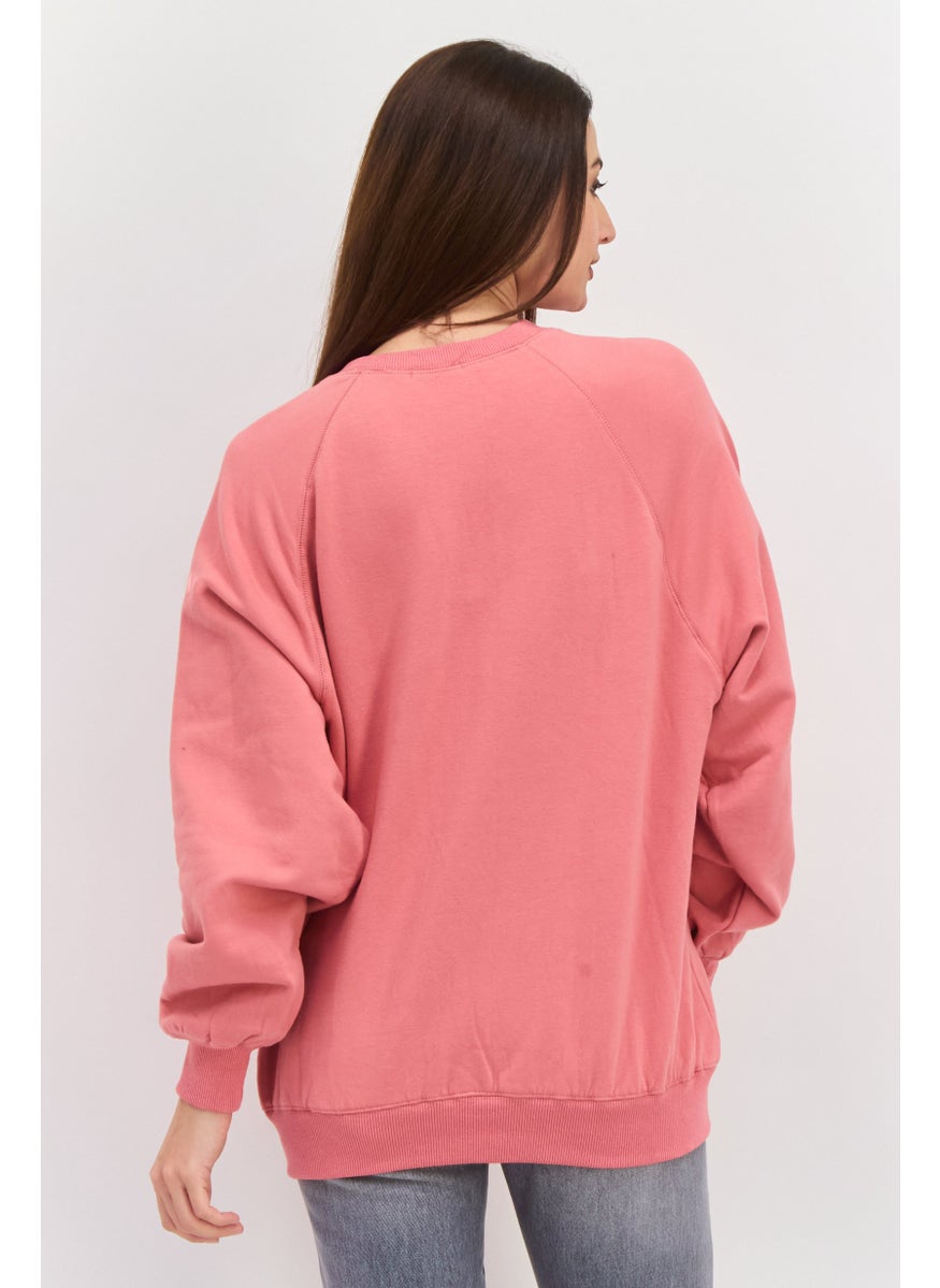 Women  Oversized V-Neck Long Sleeve Solid Sweatshirt, Pink