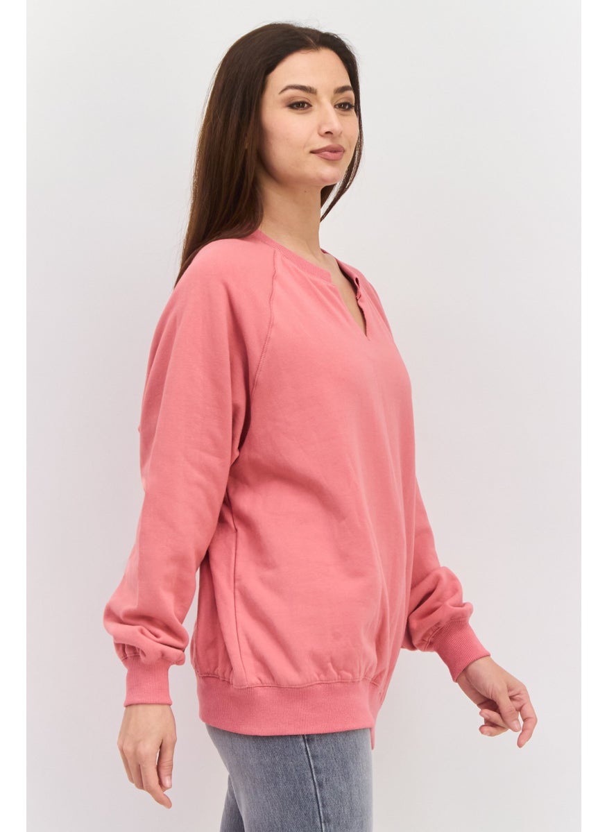Women  Oversized V-Neck Long Sleeve Solid Sweatshirt, Pink