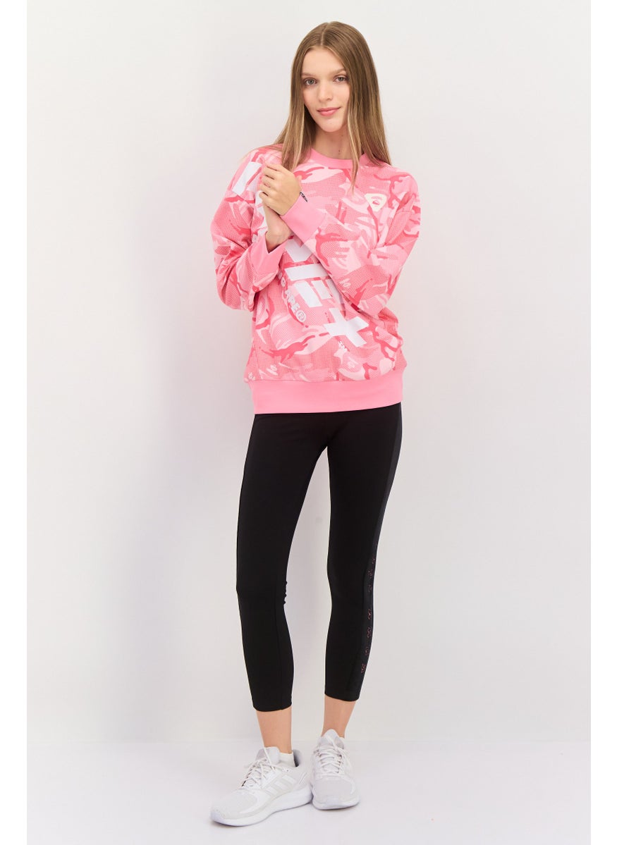 Women Crew Neck Graphic Long Sleeve Sweatshirts, Pink