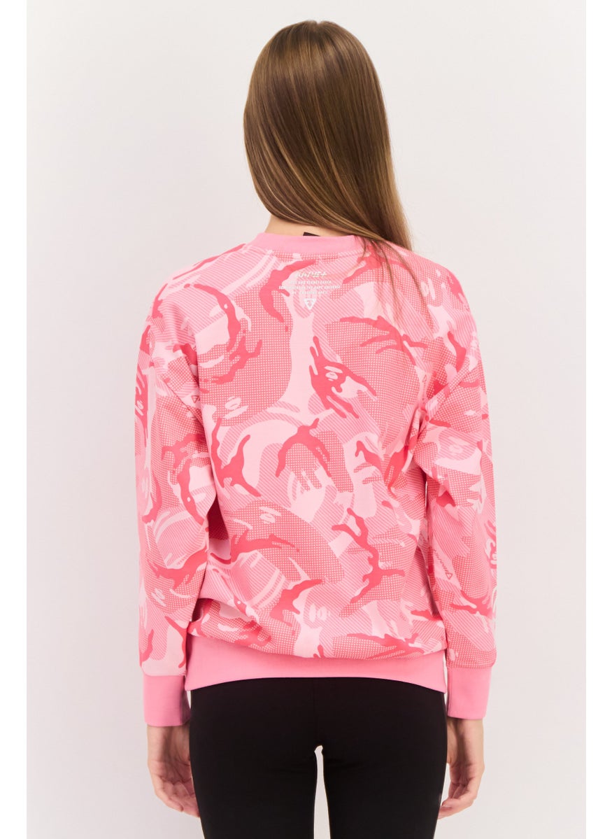 Women Crew Neck Graphic Long Sleeve Sweatshirts, Pink