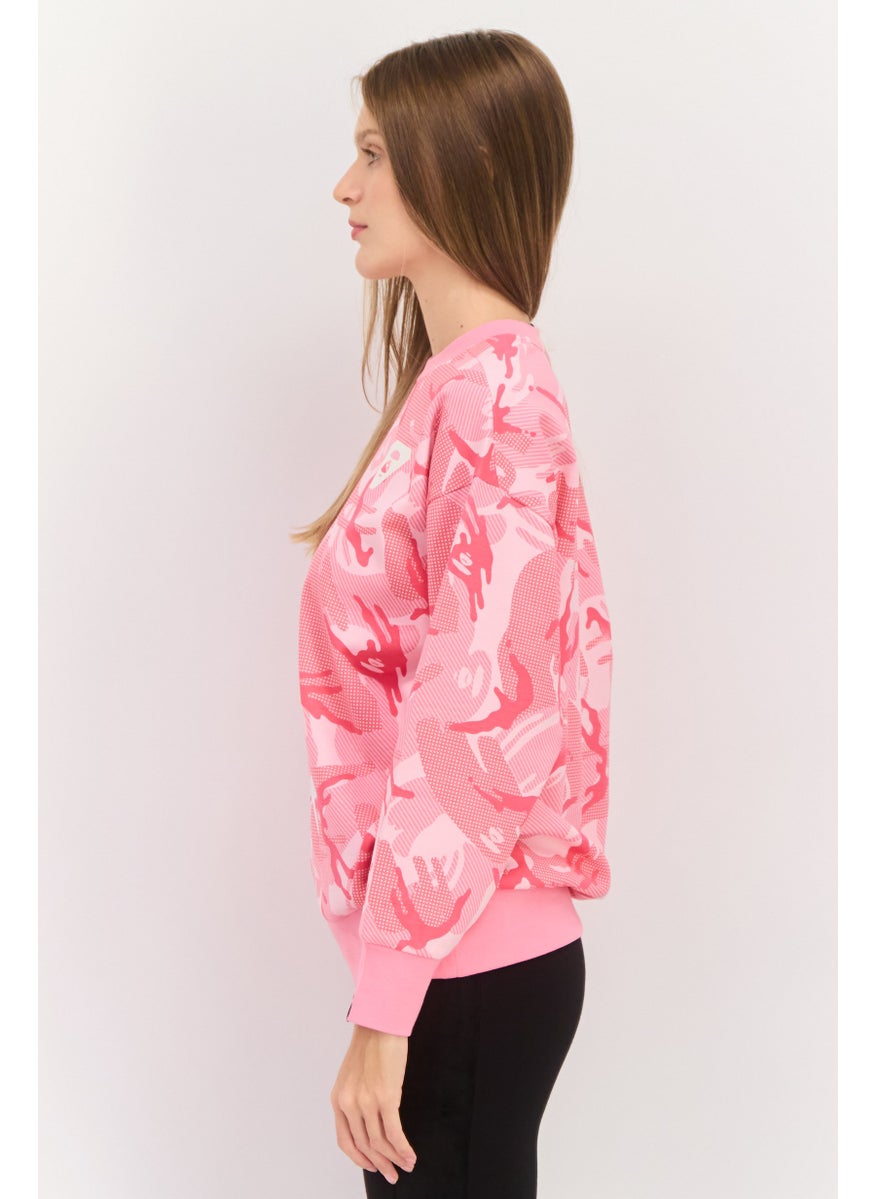 Women Crew Neck Graphic Long Sleeve Sweatshirts, Pink