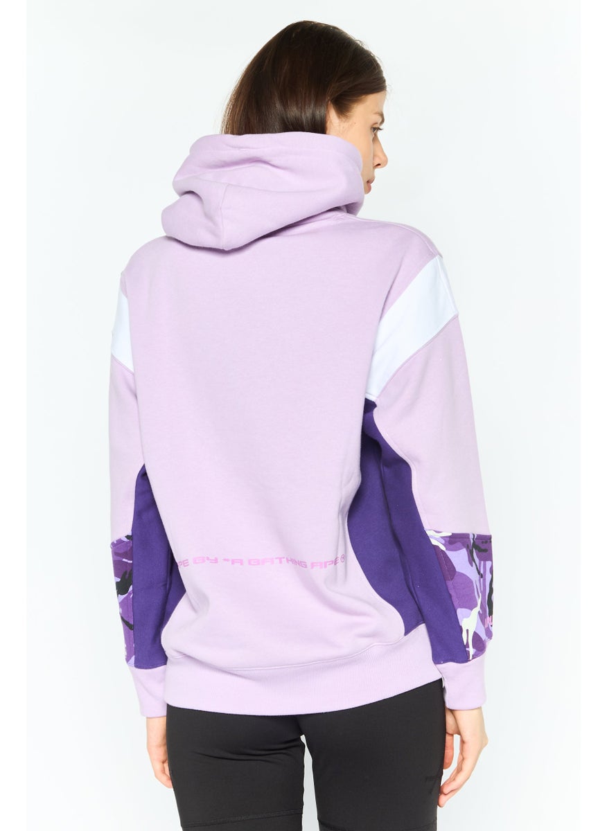Women Hooded Long Sleeve Brand Logo Sweatshirt, Lavender Combo