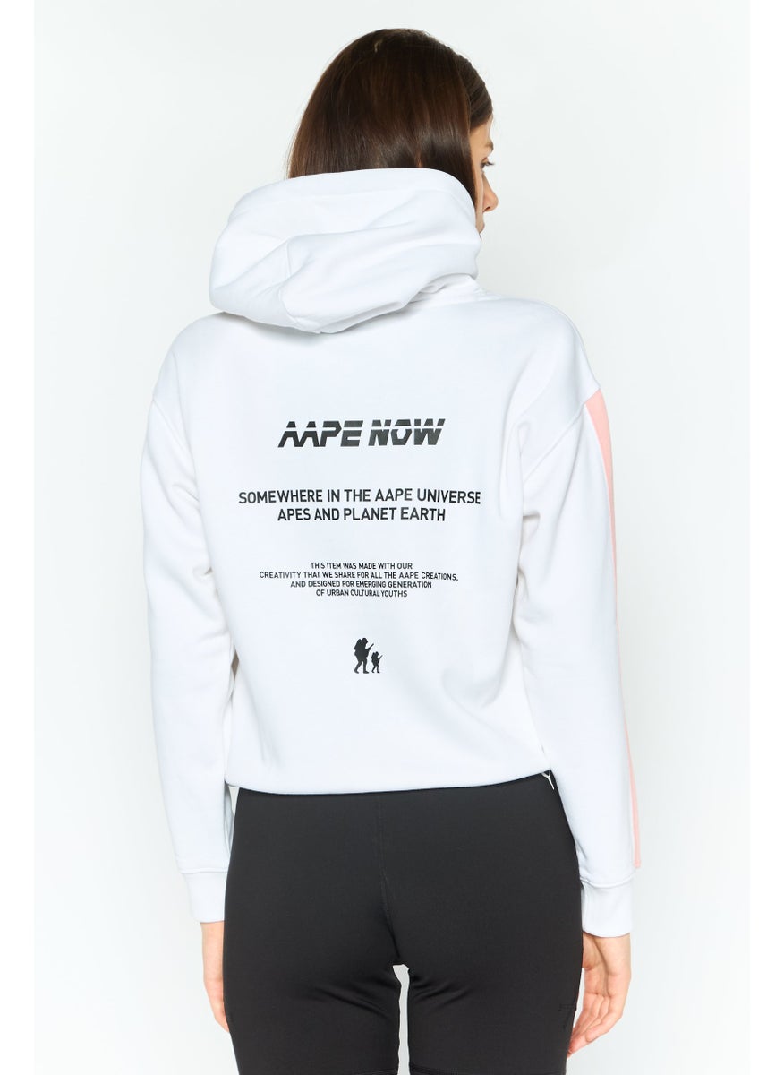 Women Hooded Graphic Print Long Sleeves Sweatshirt, White