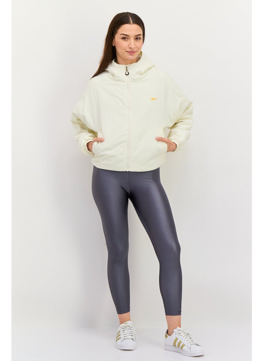 Women Sportswear Fit Long Sleeve Brand Logo Hooded Sweatshirt, Light Cream