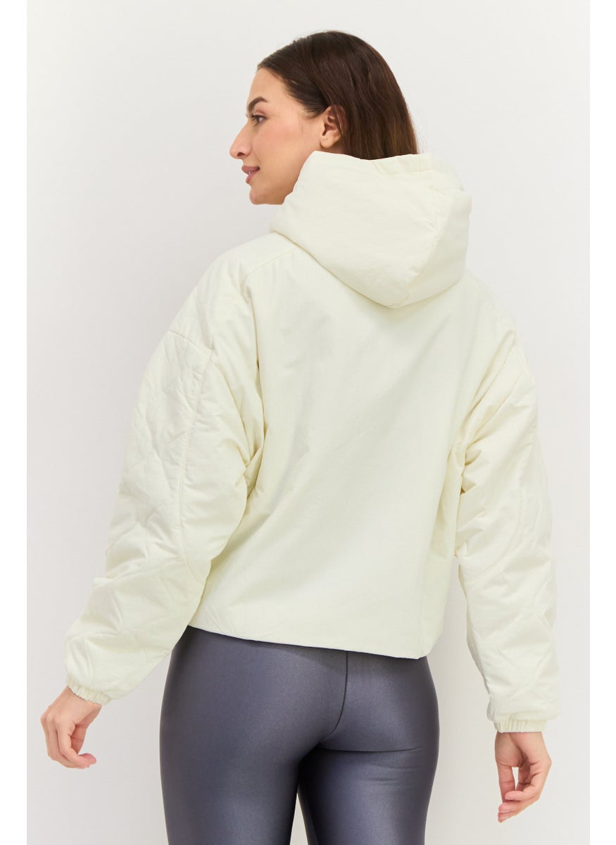 Women Sportswear Fit Long Sleeve Brand Logo Hooded Sweatshirt, Light Cream