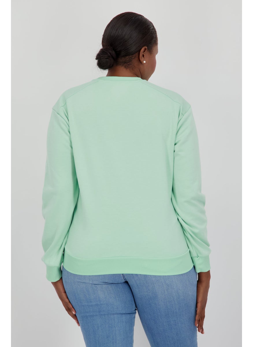 Women Crew Neck Brand Logo Long Sleeve Sweatshirts, Light Green