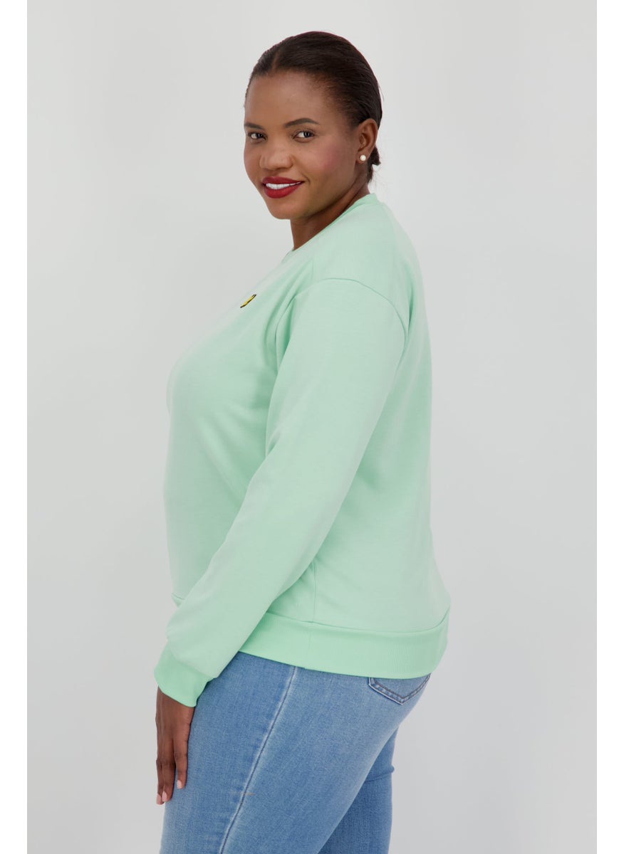 Women Crew Neck Brand Logo Long Sleeve Sweatshirts, Light Green