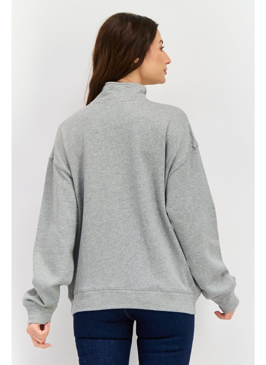 Women Mock Neck Long Sleeves Heather Sweatshirt, Grey